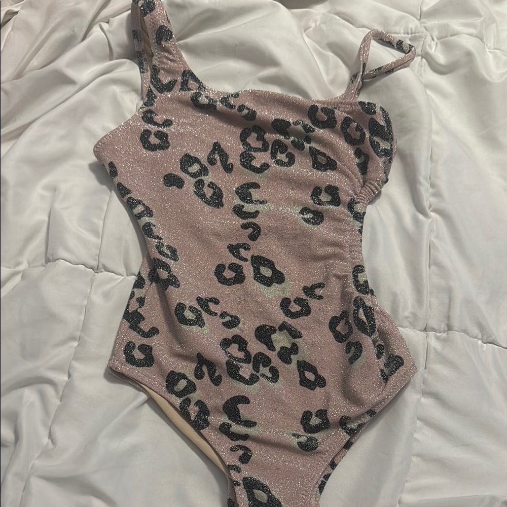 Girls Glitter Leopard One-Piece Swimsuit - Pink